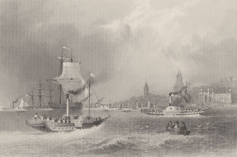 Gravesend, from the river. Kent. BARTLETT 1842 old antique print picture